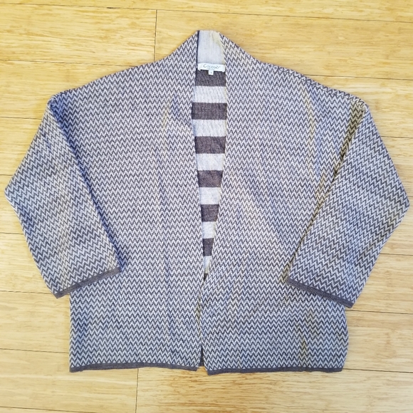Women's Cocogio Brown Tan Cardigan | Open Front Zig Zag | Size Medium - Picture 2 of 8